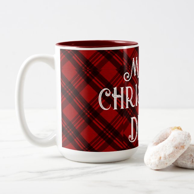 Modern & Elegant Plaid Two-Tone Coffee Mug (With Donut)