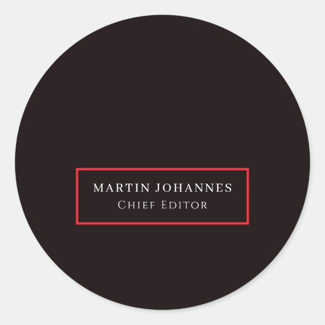Modern Elegant Plain Black Minimalist Classic Round Sticker (Front)