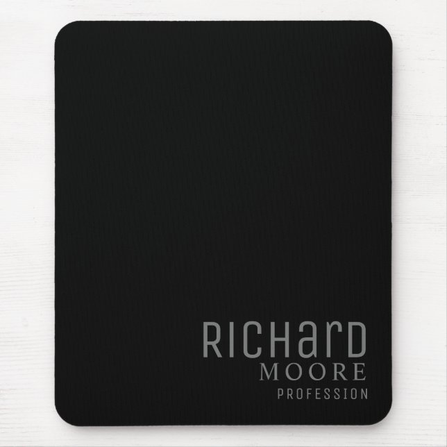 modern elegant plain black monogrammed mouse mat (Front)