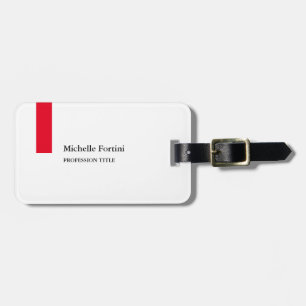 Modern Elegant Plain Minimalist Red White Luggage Tag