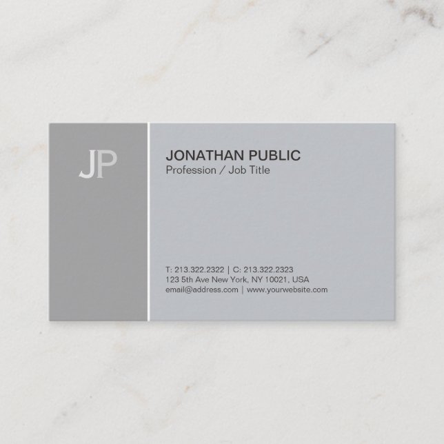 Modern Elegant Plain Monogram Grey Harmony Business Card (Front)