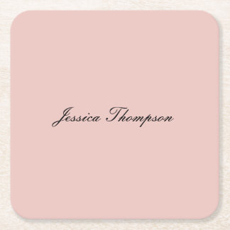 Modern Elegant Plain Name Professional Rose Gold Square Paper Coaster