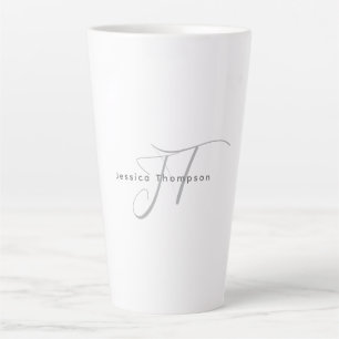 Modern Elegant Plain Professional Name Monogram Latte Mug