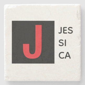 Modern Elegant Plain Professional Name Monogram Stone Coaster