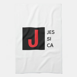 Modern Elegant Plain Professional Name Monogram Tea Towel