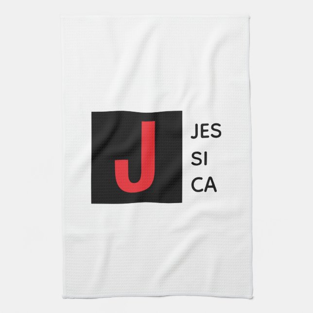 Modern Elegant Plain Professional Name Monogram Tea Towel (Vertical)