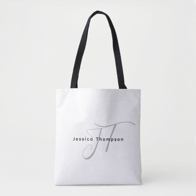 Modern Elegant Plain Professional Name Monogram Tote Bag (Front)