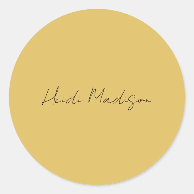 Modern Elegant Plain Simple Gold Colour Calligraph Classic Round Sticker (Front)