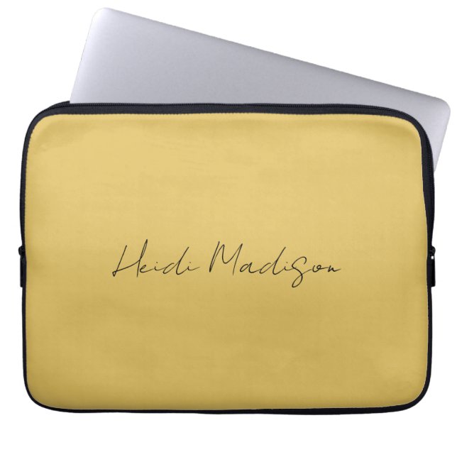 Modern Elegant Plain Simple Gold Colour Calligraph Laptop Sleeve (Front)