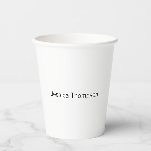 Modern Elegant Plain Simple Professional Name Paper Cups (Front)