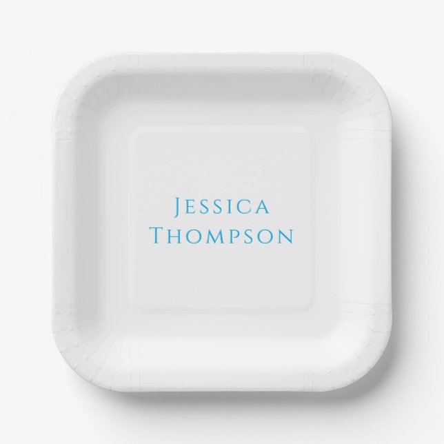 Modern Elegant Plain Simple Professional Name Paper Plate (Front)