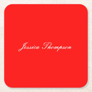 Modern Elegant Plain Simple Professional Red Square Paper Coaster