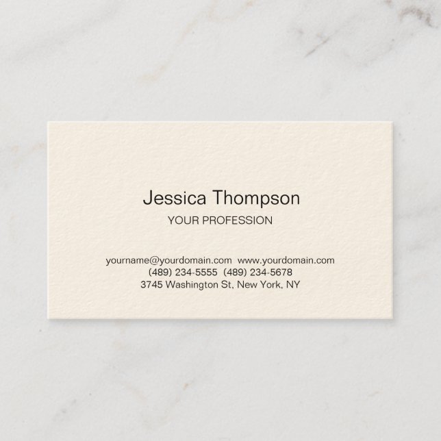 Modern Elegant Plain Simple Signature Cream Business Card (Front)