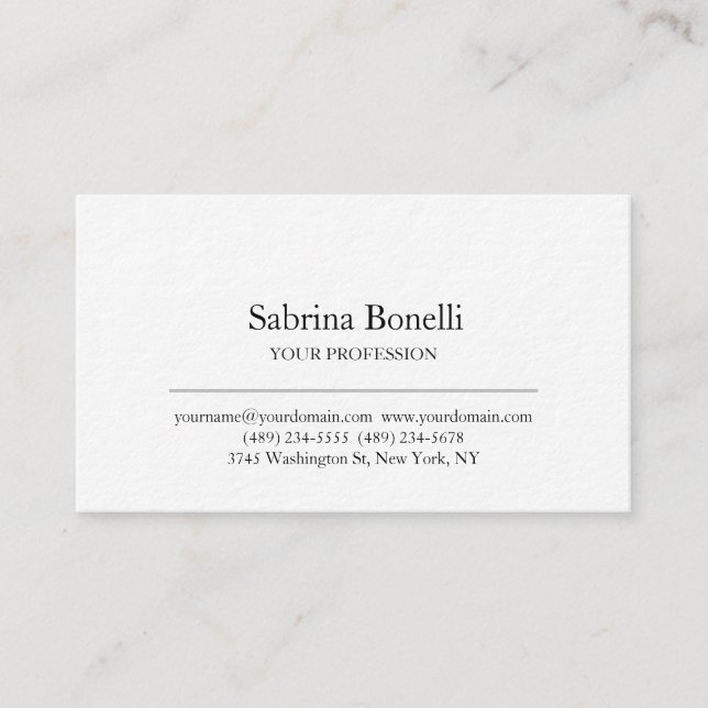 Modern Elegant Plain Simple White Premium Thick Business Card (Front)