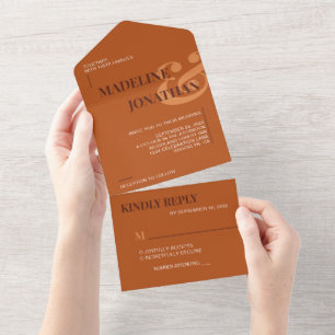 Modern Elegant Plain Terracotta Bold Wedding RSVP All In One Invitation
