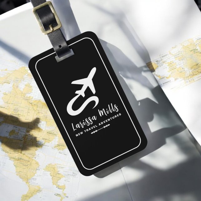 Modern Elegant Plane Black White  Luggage Tag (Creator Uploaded)