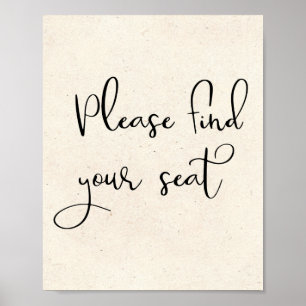 Modern Elegant Please Find Your Seat Script Sign