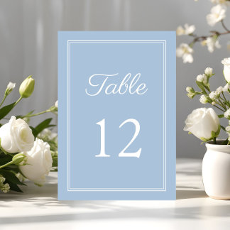 Modern Elegant Powder Blue Script Wedding Table Number