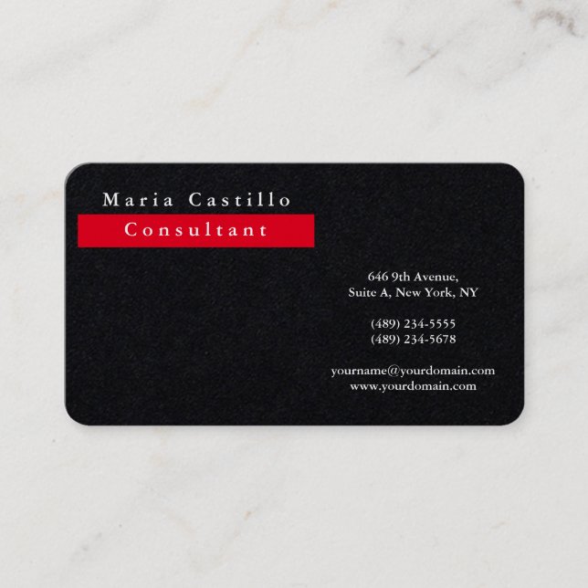 Modern Elegant Premium Black Red Minimalist Business Card (Front)