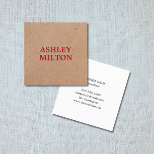 Modern Elegant  Printed Kraft Red Bold Consultant Square Business Card