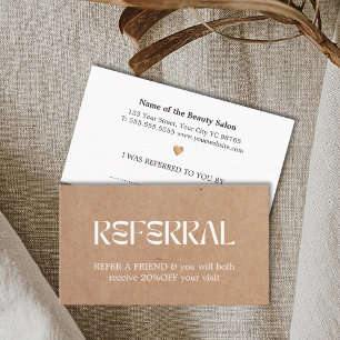 Modern Elegant Printed Kraft White Heart Beauty  Referral Card