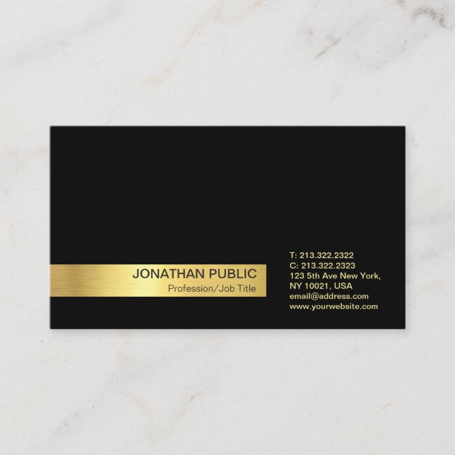 Modern Elegant Professional Black Gold Plain Business Card (Front)