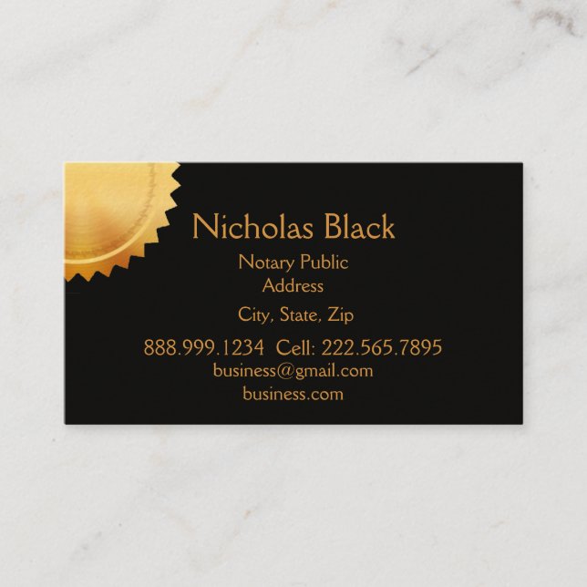 Modern Elegant Professional Black Gold Seal Business Card (Front)