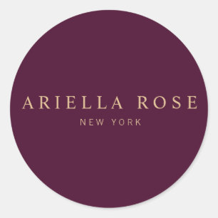 Modern Elegant Professional Burgundy Wine Color  Classic Round Sticker