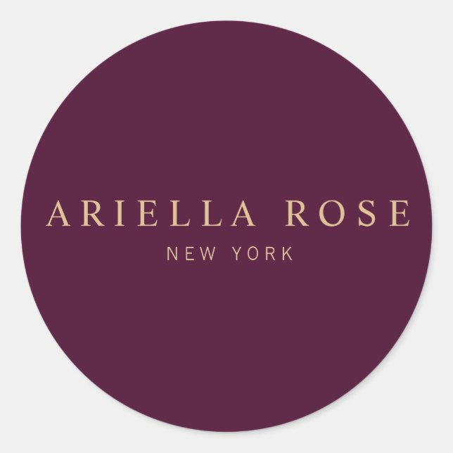 Modern Elegant Professional Burgundy Wine Colour  Classic Round Sticker (Front)