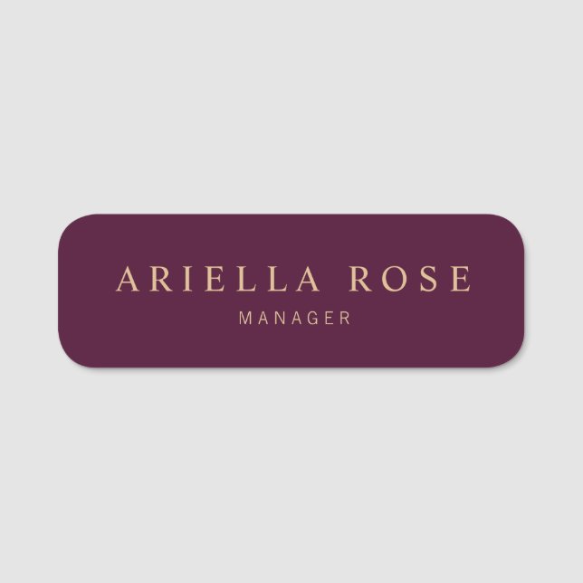 Modern Elegant Professional Burgundy Wine Colour  Name Tag (Front)