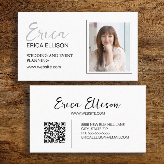 Modern Elegant Professional Business QR Code Photo Card (Professional, modern business card with your photo and QR code)