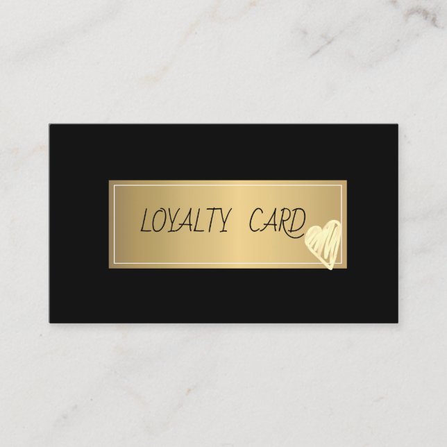 Modern Elegant Professional Frame,Gold Heart Black Loyalty Card (Front)
