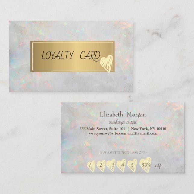 Modern Elegant Professional Frame Heart White Opal Loyalty Card (Front/Back)