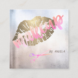 Modern Elegant Professional Glitter Lips,Scissors Square Business Card