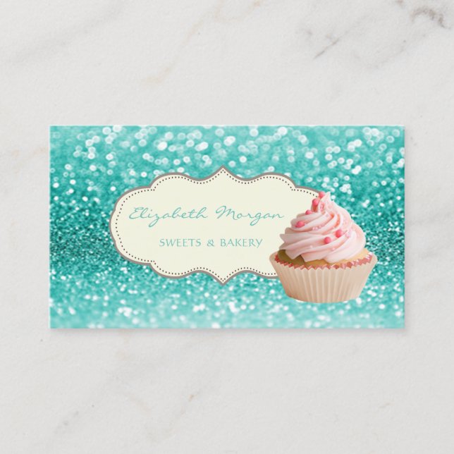 Modern Elegant Professional,Glittery Bokeh,Cupcake Business Card (Front)