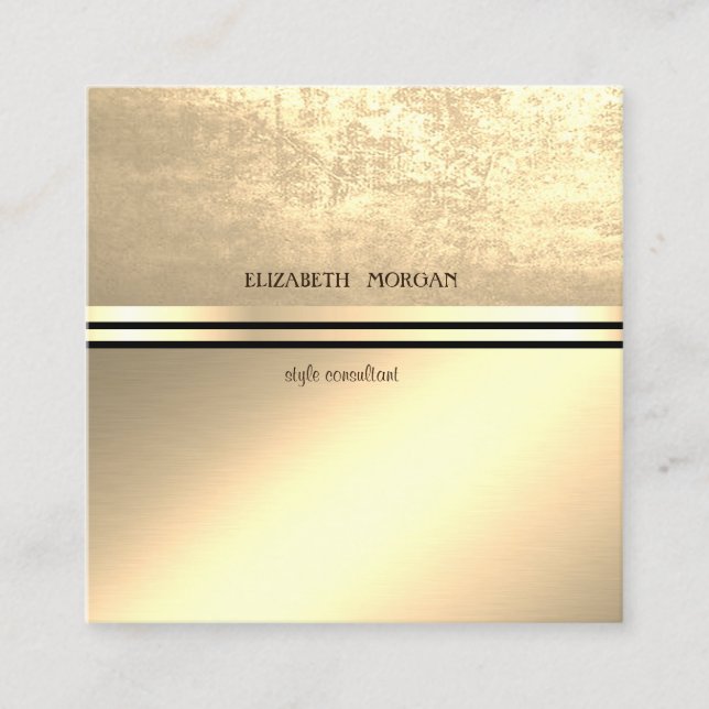 Modern Elegant Professional Gold, Black Stripe Square Business Card (Front)