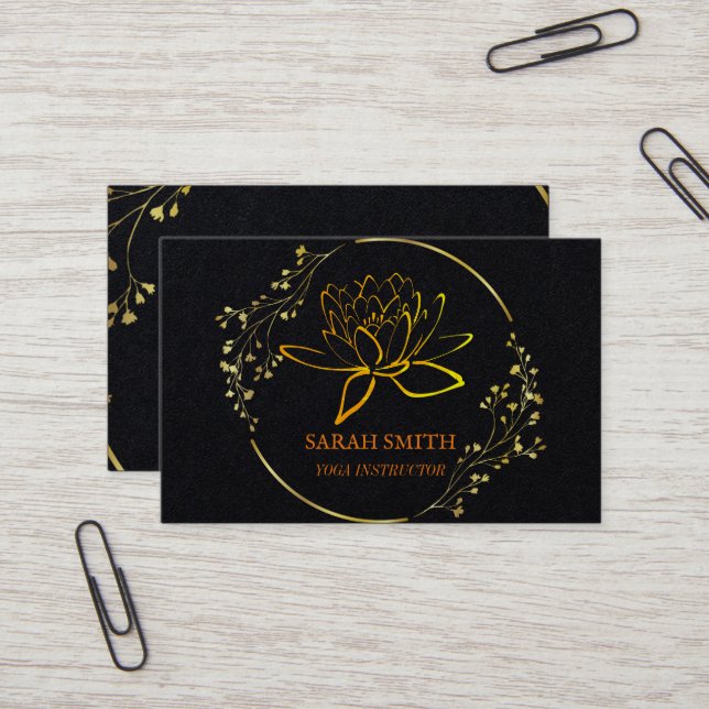 Modern Elegant Professional golden lotus flower Business Card (Front/Back In Situ)