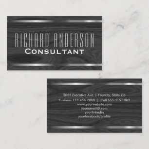 Modern Elegant Professional Grey Wood Metal Look Business Card