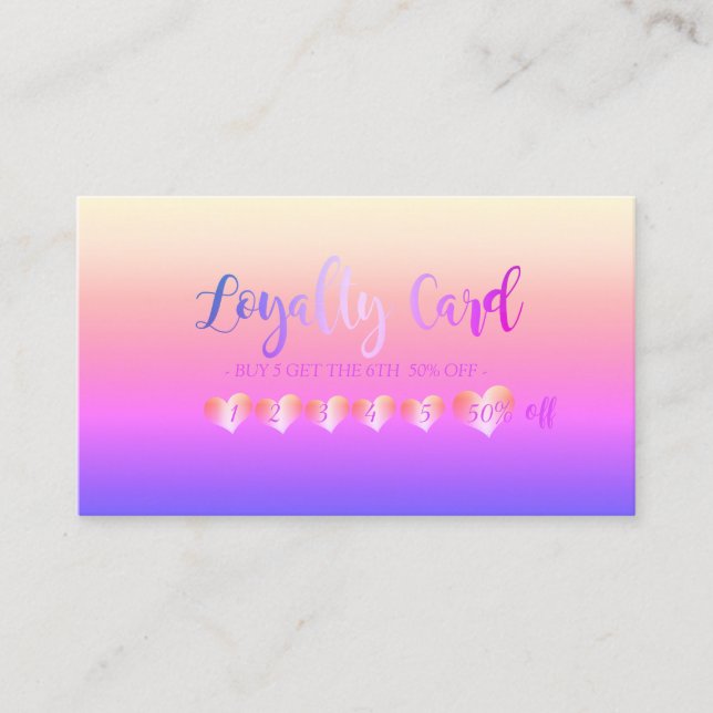Modern Elegant Professional Hearts Ombre Loyalty Card (Front)