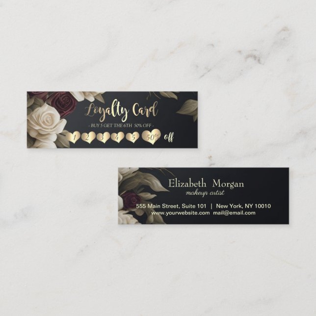 Modern Elegant Professional Hearts Roses Loyalty Card (Front/Back)