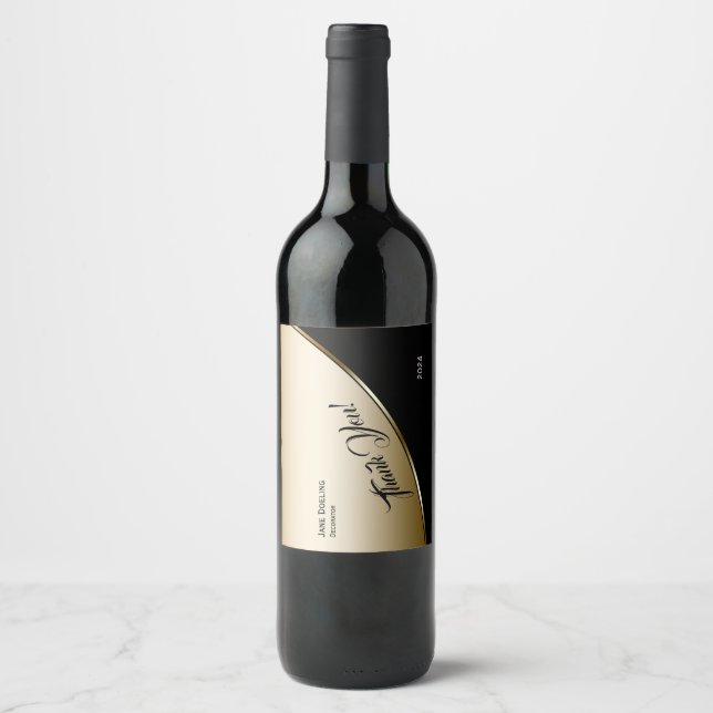 Modern Elegant Professional Highlight Black Gold Wine Label (Front)
