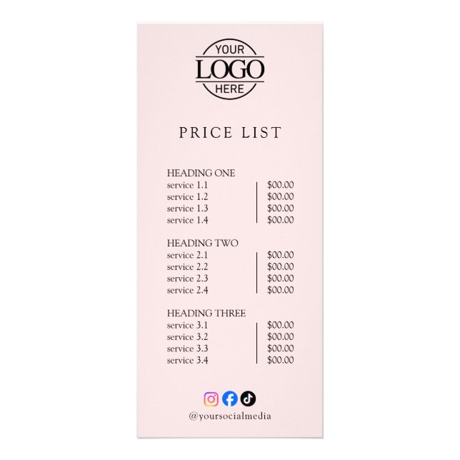 Modern Elegant Professional Logo Menu Price List (Front)