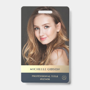 Modern Elegant Professional Luxury Blue Gold ID Badge