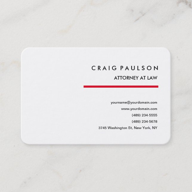 Modern Elegant Professional Minimalist Red White Business Card (Front)