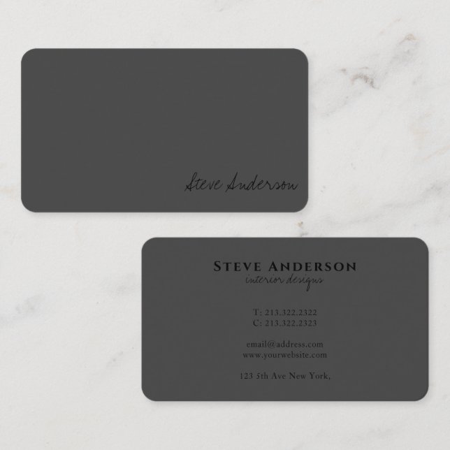 Modern Elegant Professional Plain Grey Business Card (Front/Back)