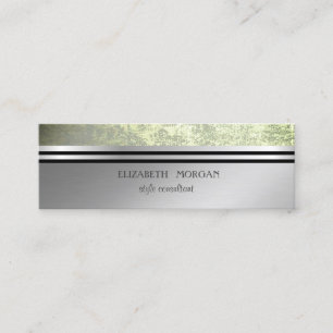 Modern Elegant Professional Silver Stripe Green Mini Business Card