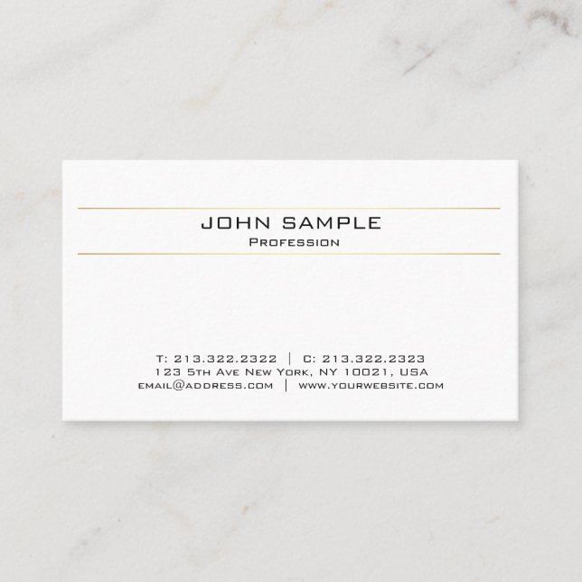 Modern Elegant Professional White Gold Minimalist Business Card (Front)
