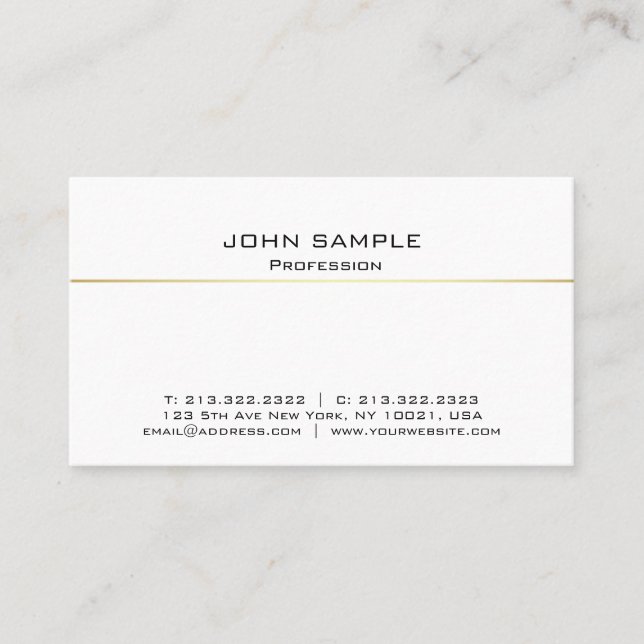 Modern Elegant Professional White Gold Simple Business Card (Front)