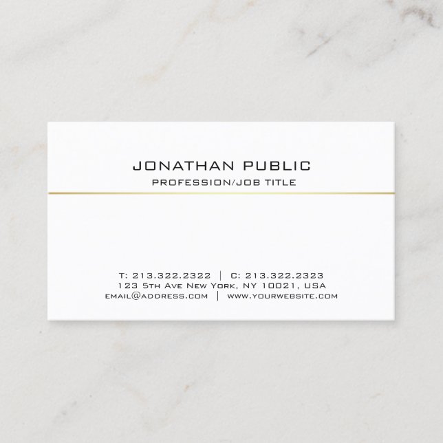 Modern Elegant Professional White Gold Sleek Business Card (Front)