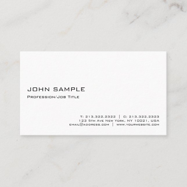 Modern Elegant Professional White Minimalist Plain Business Card (Front)